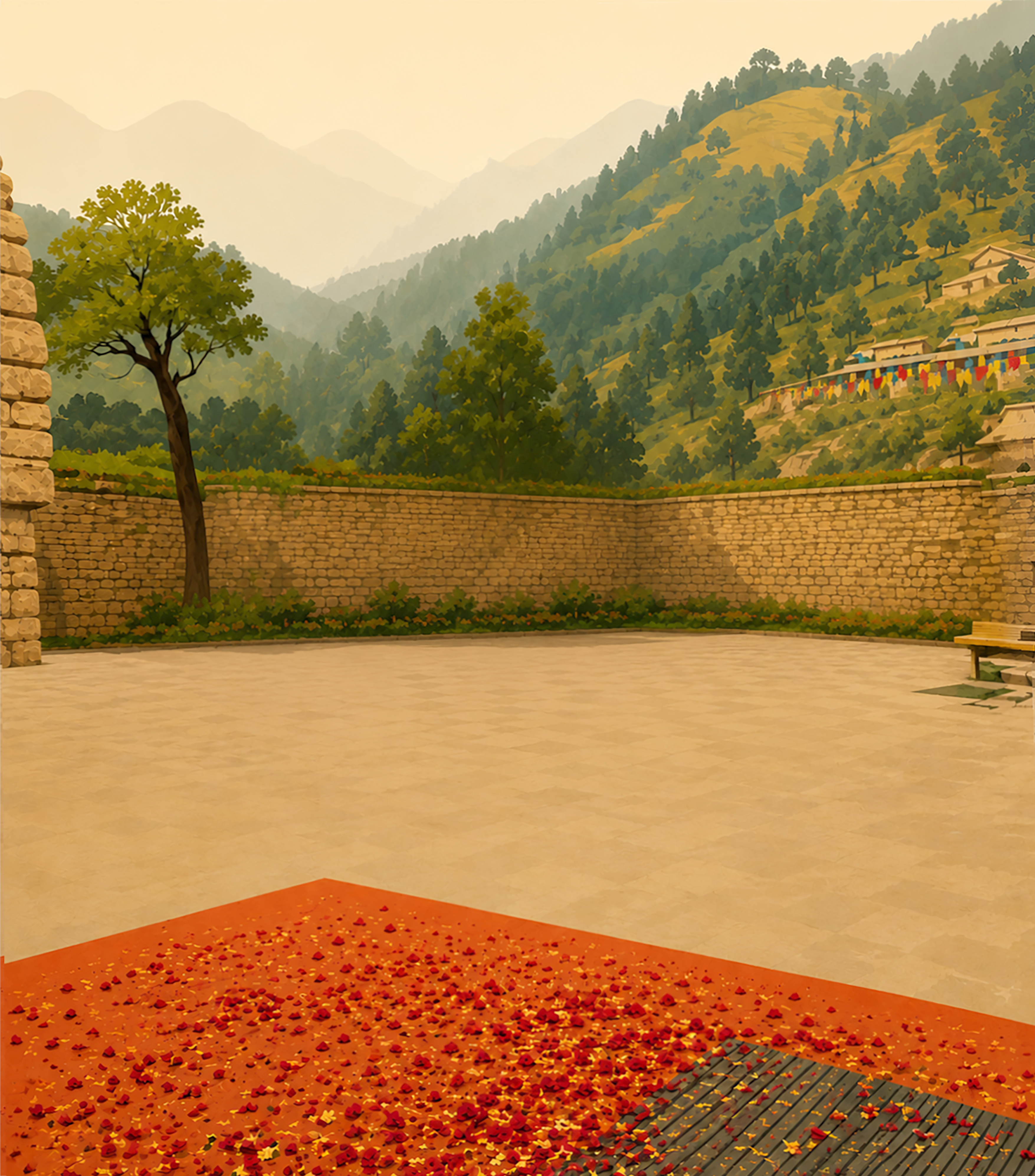 Himalayan mountain valley courtyard